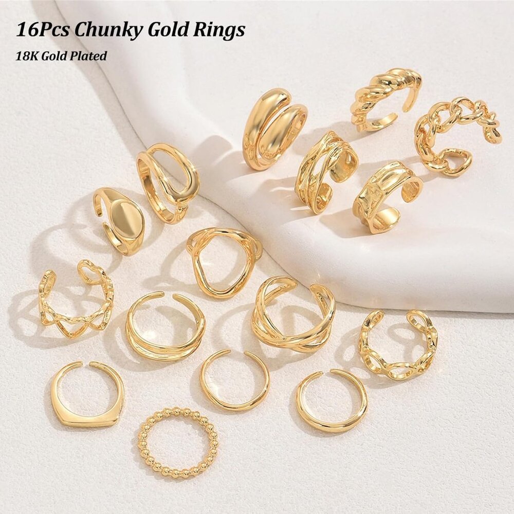 Chunky Gold Plated Stackable Rings Set For Women … - image 6